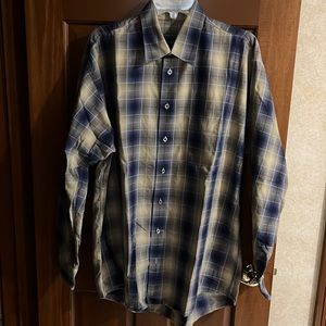 Burberry London Men’s 100% Cotton Shirt, Size Large, Blue/Tan Plaid